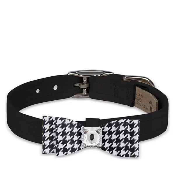 Susan Lanci Ultrasuede Houndstooth Bow Dog Collar