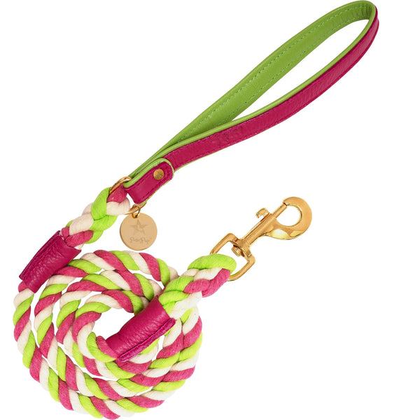 Candy Swirl - Rope Leash with Leather Handle
