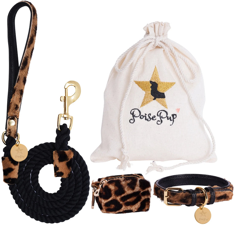 Rope Leash with Leather Handle - Leopard