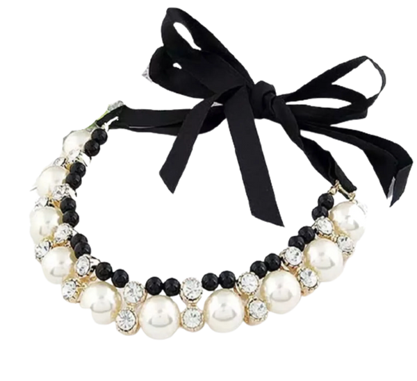 Lovely Pearl Ribbon Dog Necklace