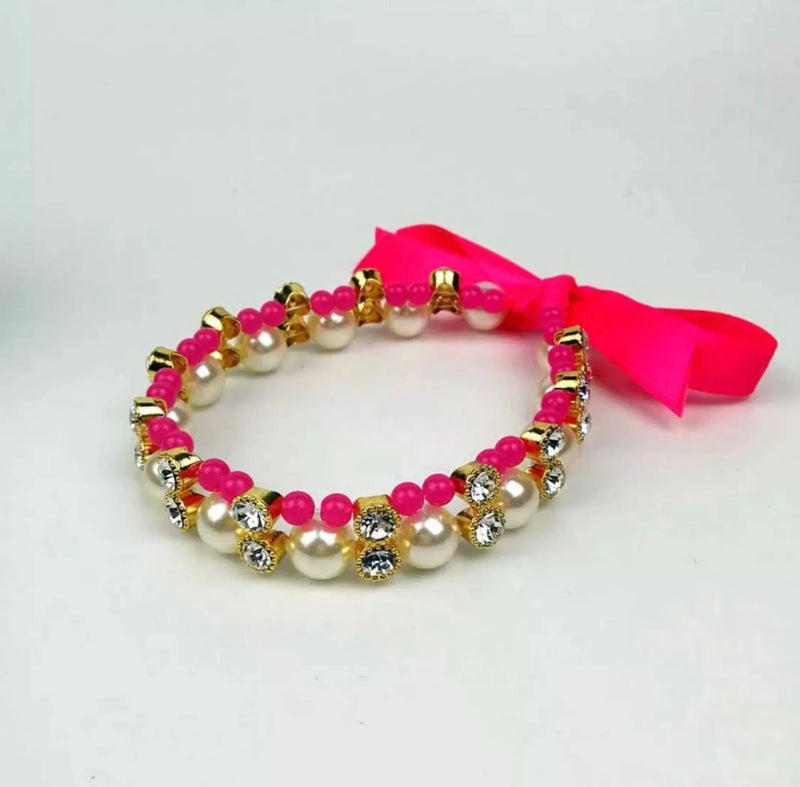 Lovely Pearl Ribbon Dog Necklace