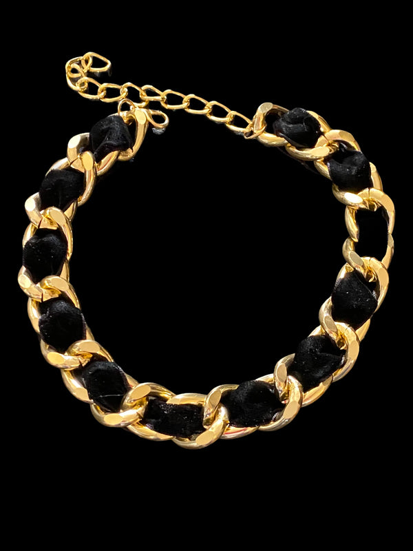 Gold Velvet Chain Collar