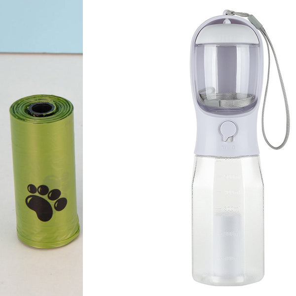 3 in 1 Water Bottle; Food Dispenser; Poop Bag Holder