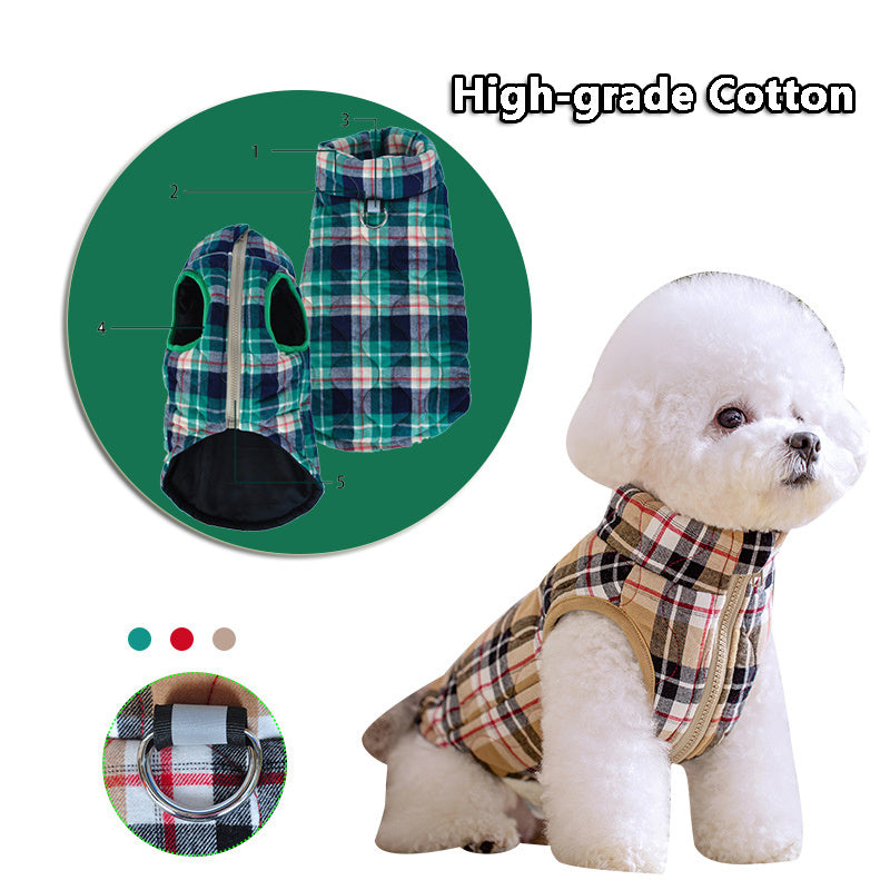 British Plaid Zipper Down Dog Jacket